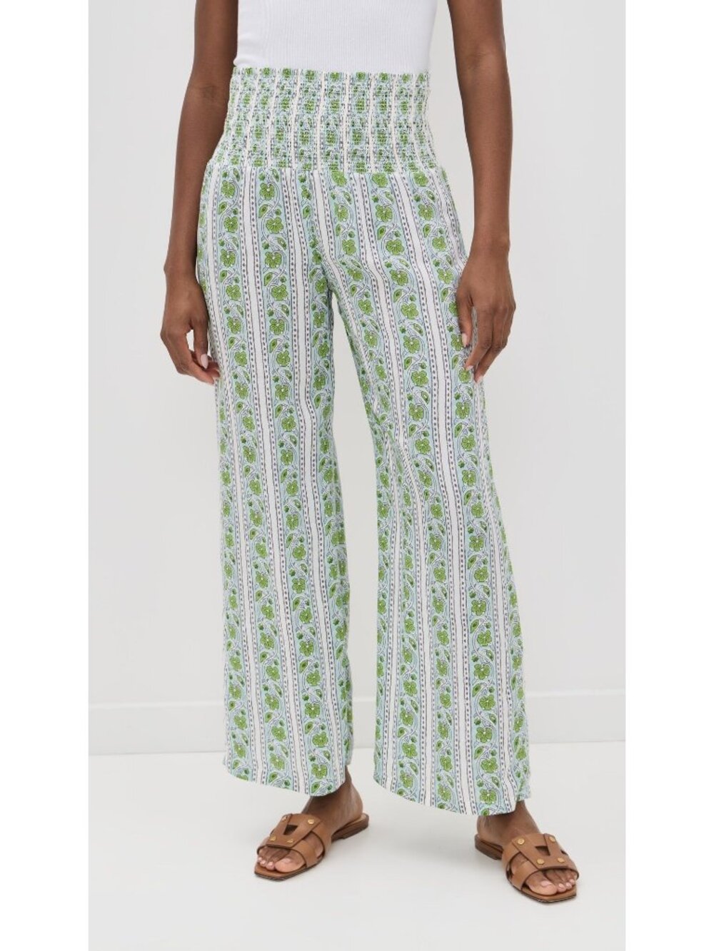 Alicia Bell Beach Pant S Wide Leg Green White Print